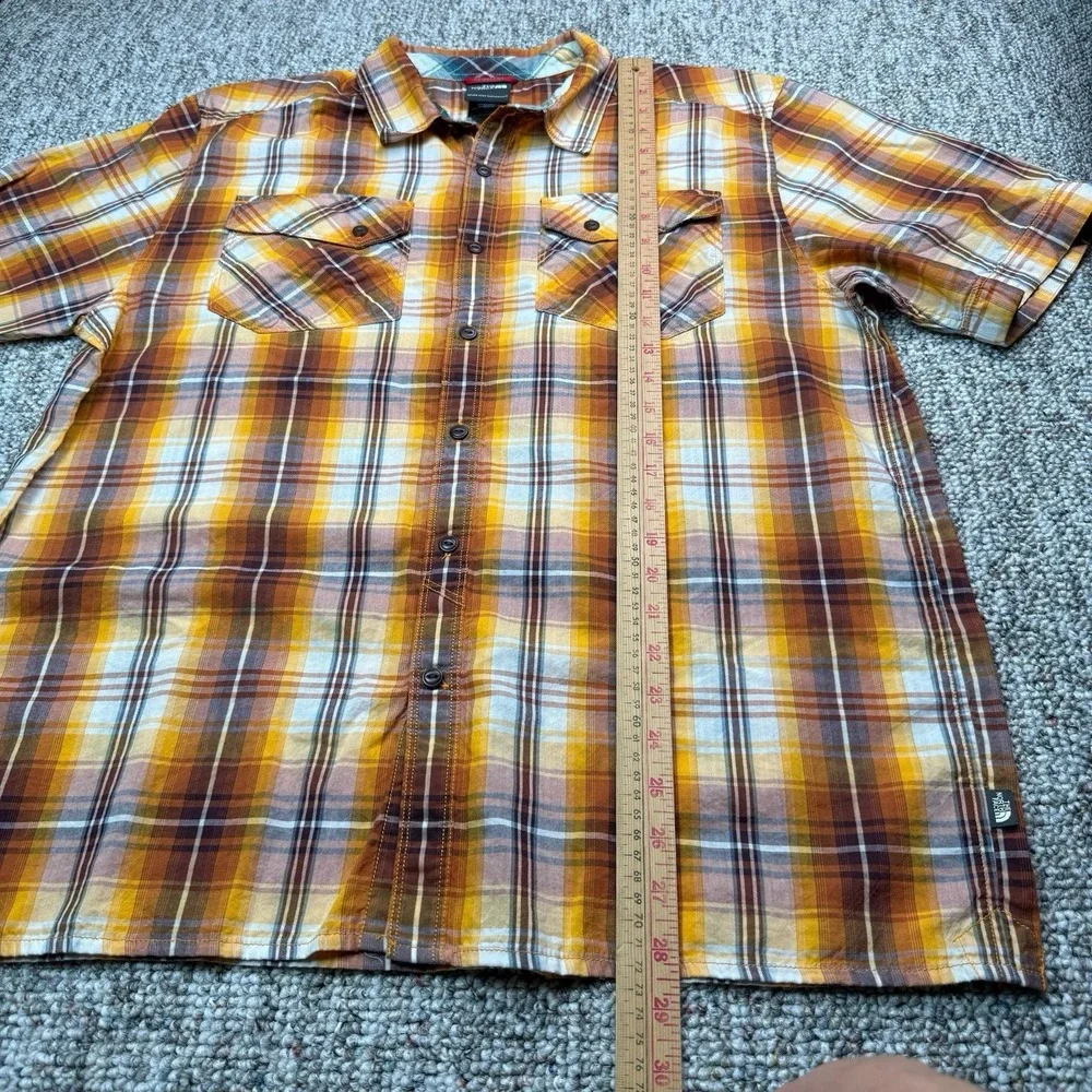 The North Face Shirt Mens Large Blue Plaid Button Up Short Sleeve Orange